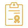 Ein dargestelltes Clipboard Icon in oranger Farbe auf kariertem Hintergrund.