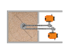 Eine technische Zeichnung von zwei Holzhackschnitzel- / Pelletheizung UTSD mit einen Rührwerk und separaten Kanälen, welche den Brennstoff vom Lagerraum zu den Heizungen befördert.