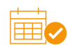 Ein dargestelltes Kalender Icon in oranger Farbe auf kariertem Hintergrund.