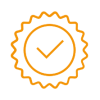Ein dargestelltes Qualitäts Icon in oranger Farbe auf kariertem Hintergrund.